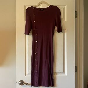 RW&CO. Burgundy Midi Dress with Button Detail